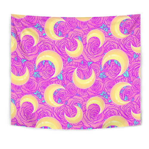 Moon Pink Rose Background Wall Tapestry