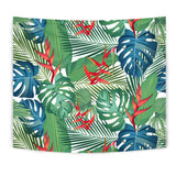 Heliconia Palm And Monstera  Leaves Pattern Wall Tapestry
