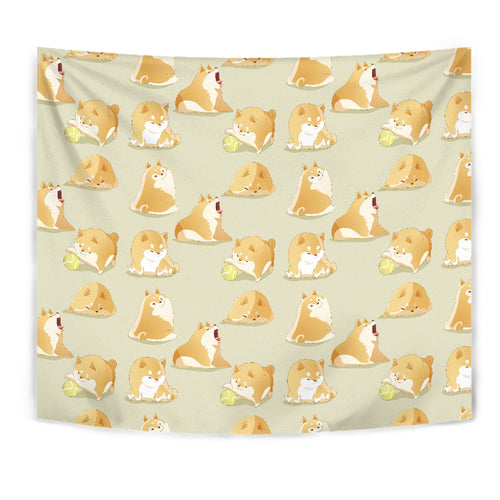Cute Fat Shiba Inu Dog Pattern Wall Tapestry