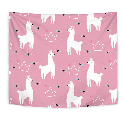 Llama Alpaca Pink Background Wall Tapestry