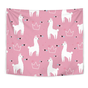 Llama Alpaca Pink Background Wall Tapestry