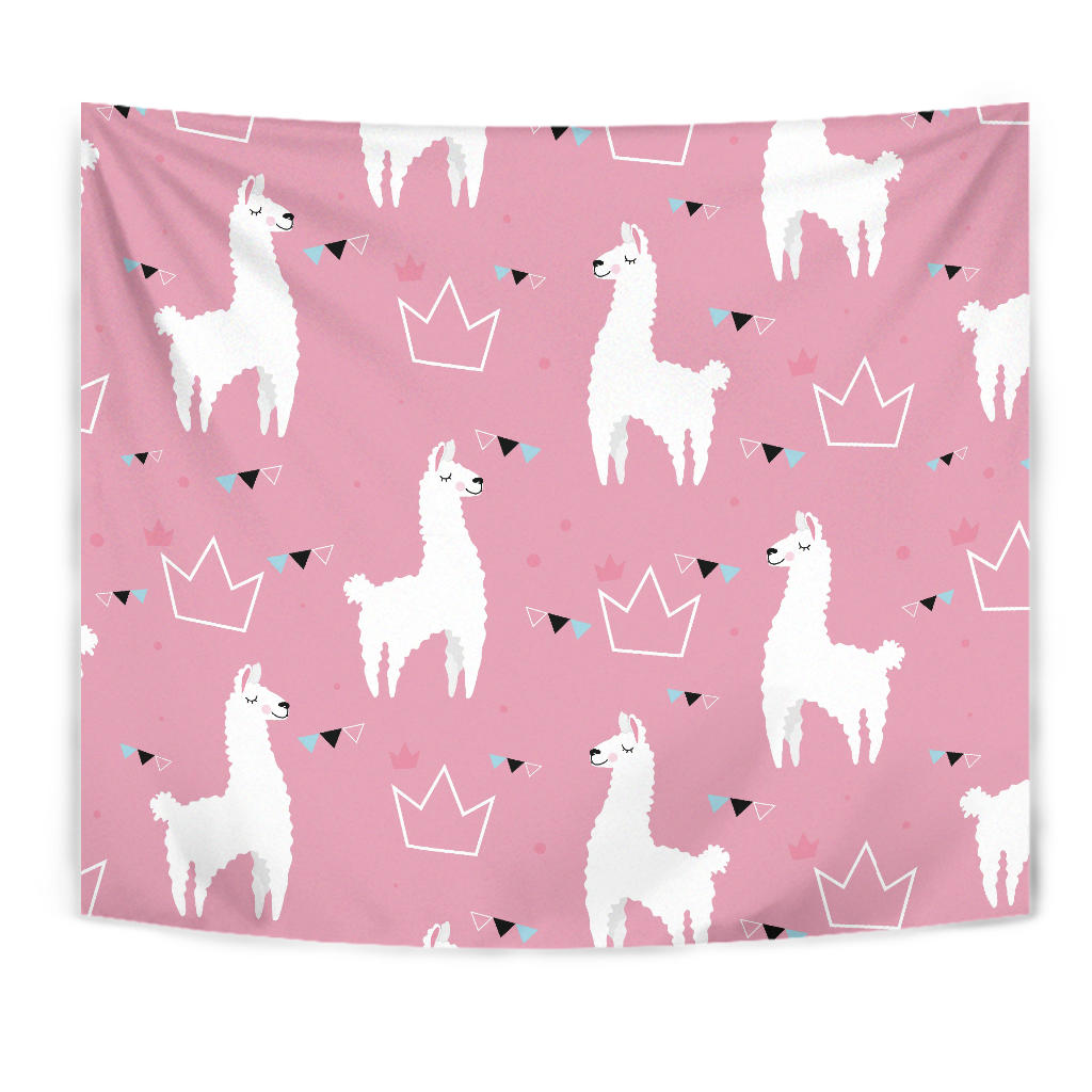 Llama Alpaca Pink Background Wall Tapestry