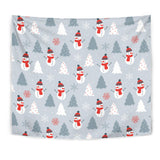 Snowman Christmas  Tree Snow Gray Background Wall Tapestry