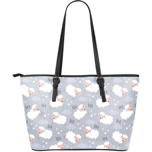 Sweet Dreams Sheep Pattern Large Leather Tote Bag