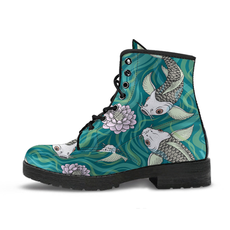 Koi Fish Carp Fish Lotus Pattern Leather Boots
