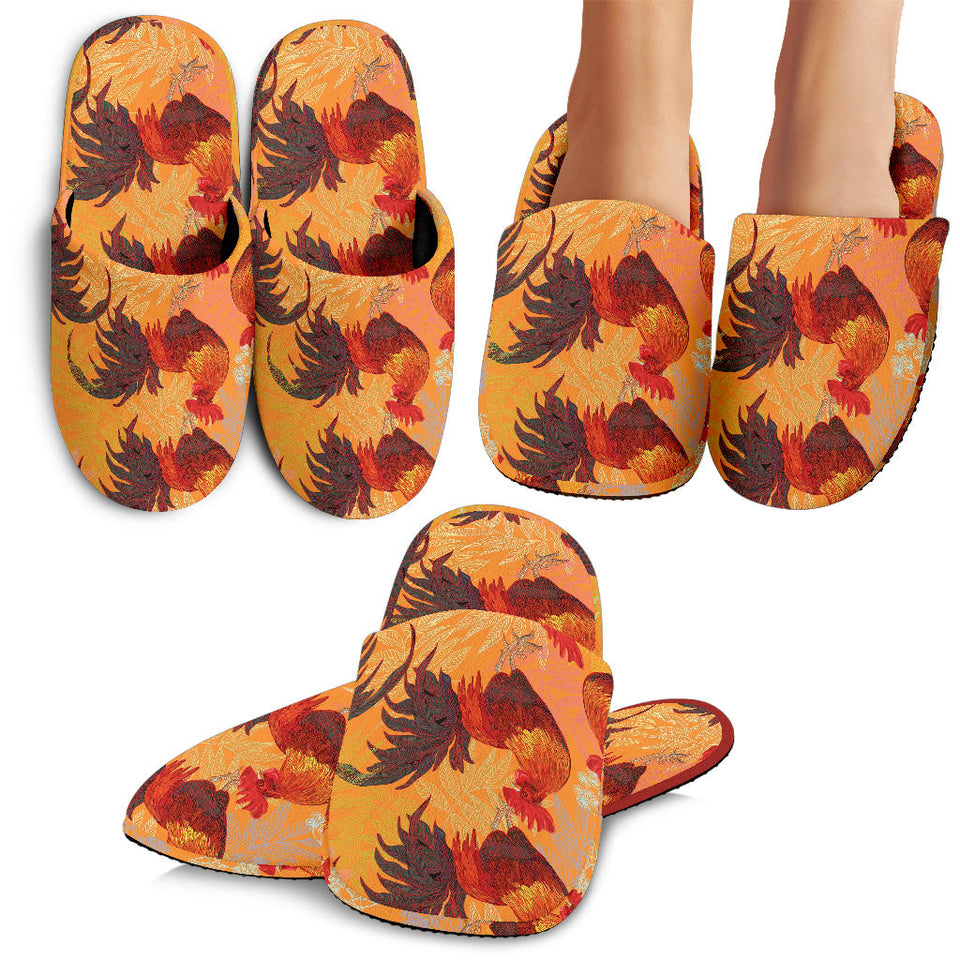 Red Rooster Chicken Cock Pattern Slippers