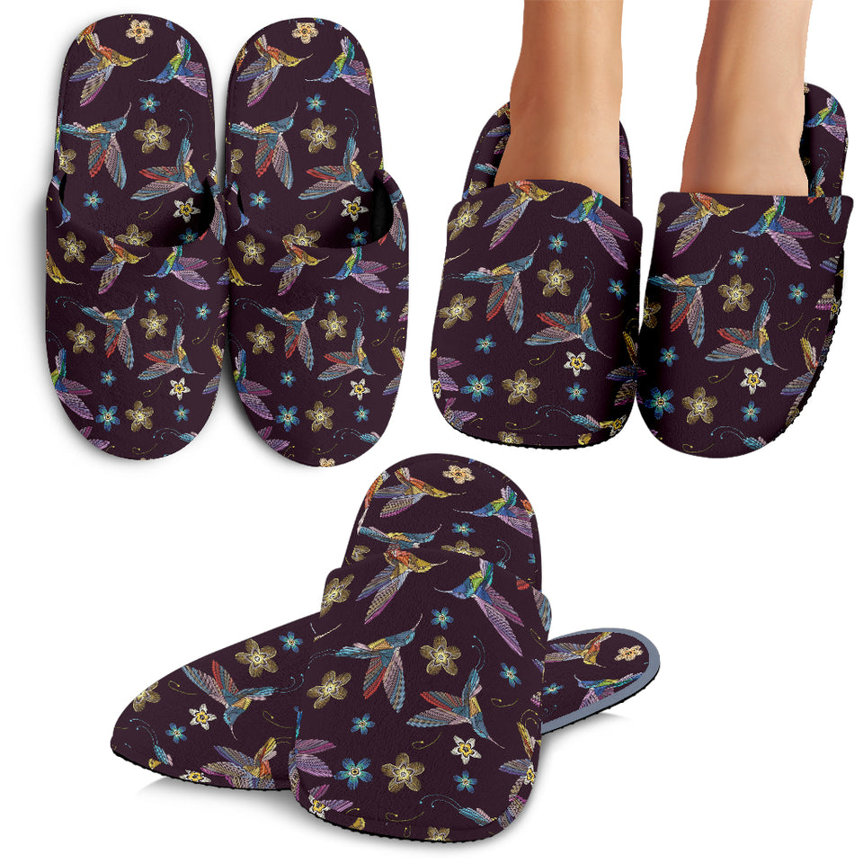 Hummingbird Pattern Print Design 04 Slippers