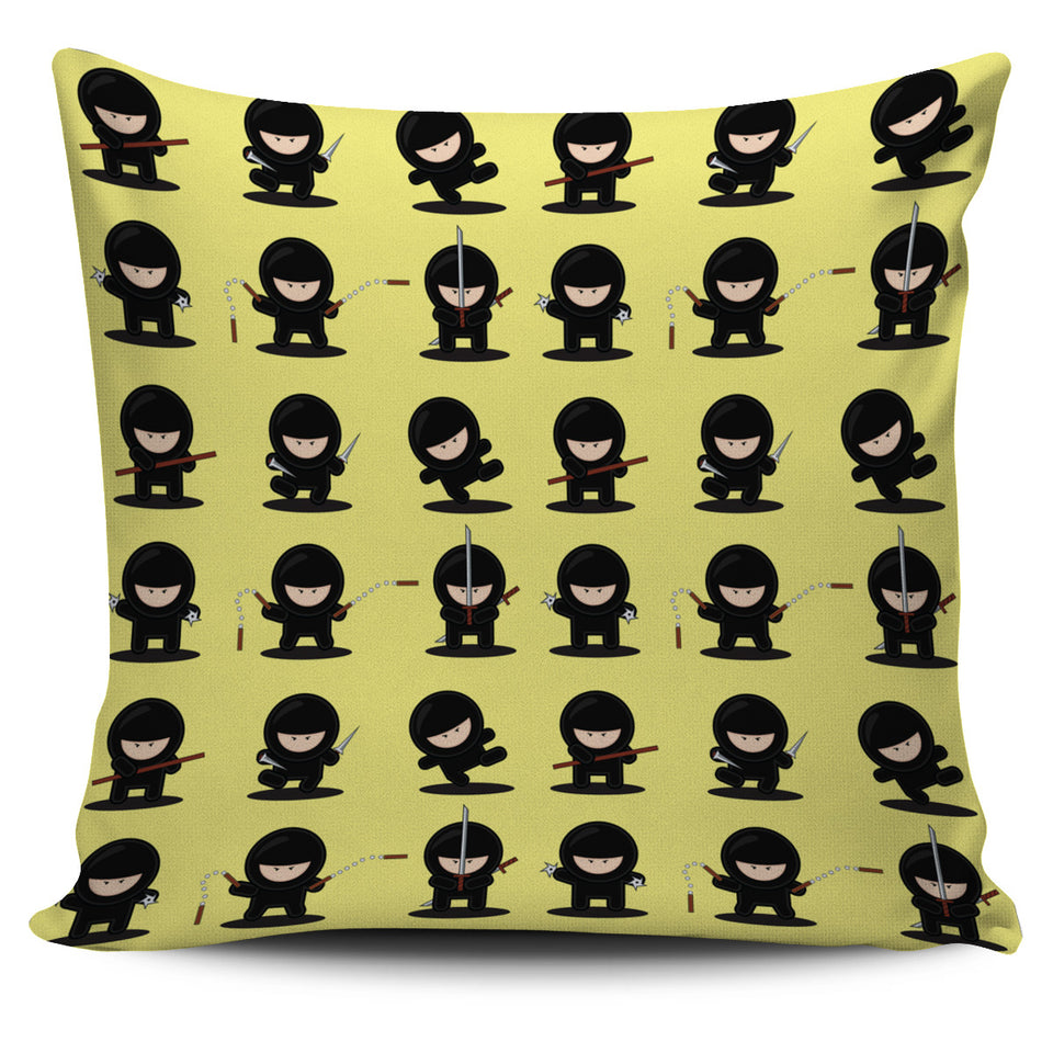 Cute Ninja Yellow Background Pillow Cover