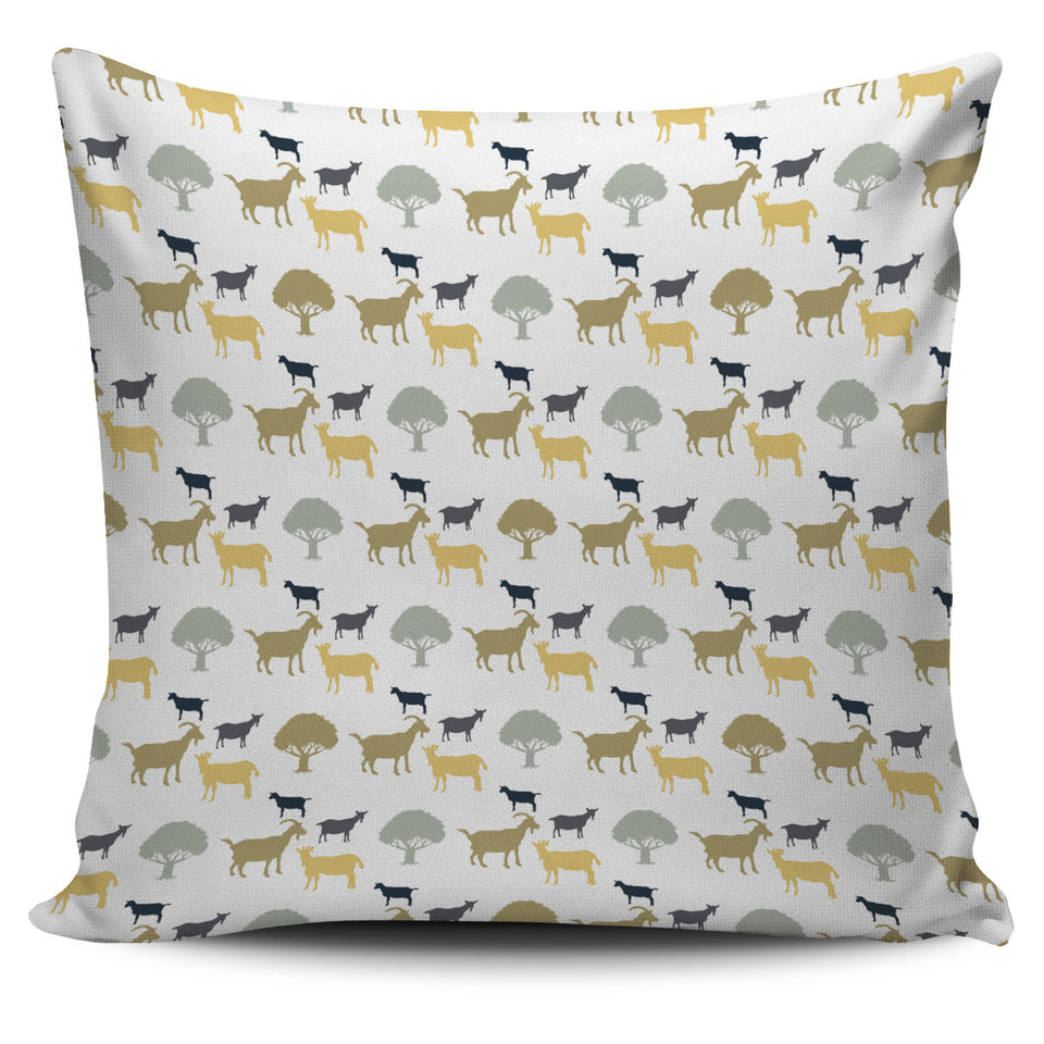 Silhouettes Of Goat And Tree Pattern Pillow Cover