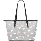 Heart Pattern Gray Background Large Leather Tote Bag