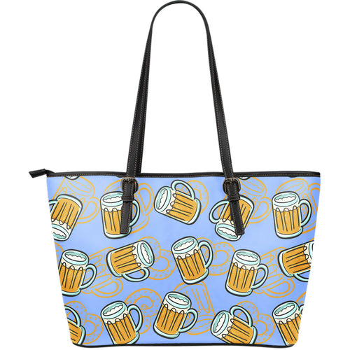Beer Pattern Large Leather Tote Bag