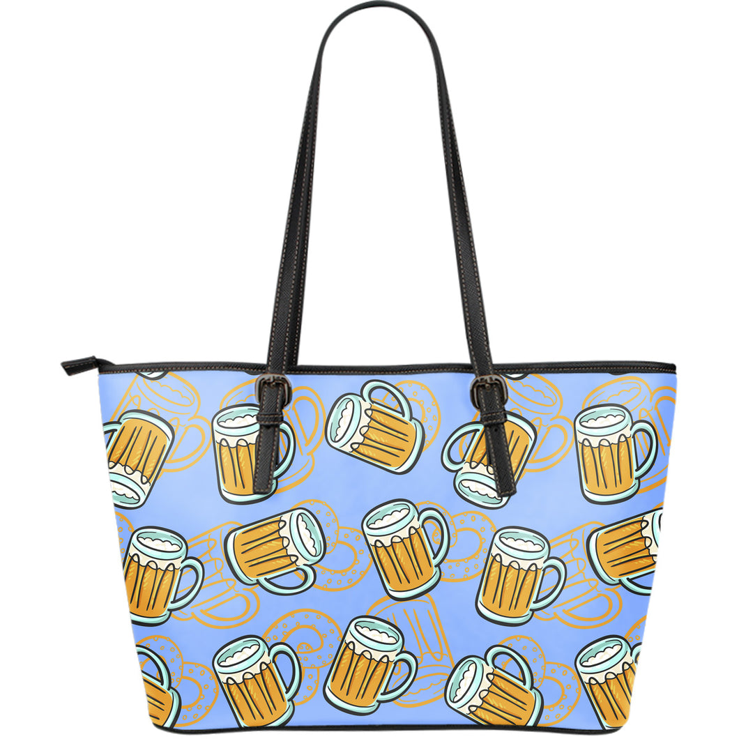 Beer Pattern Large Leather Tote Bag