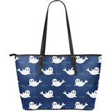 Cute White Baby Sea Lion Seal Pattern Large Leather Tote Bag