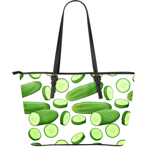 Cucumber Whole Slices Pattern Large Leather Tote Bag