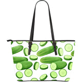 Cucumber Whole Slices Pattern Large Leather Tote Bag