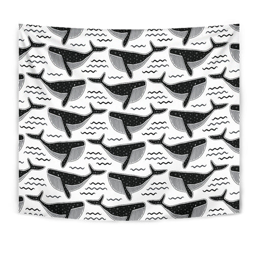Black Whale Pattern Wall Tapestry