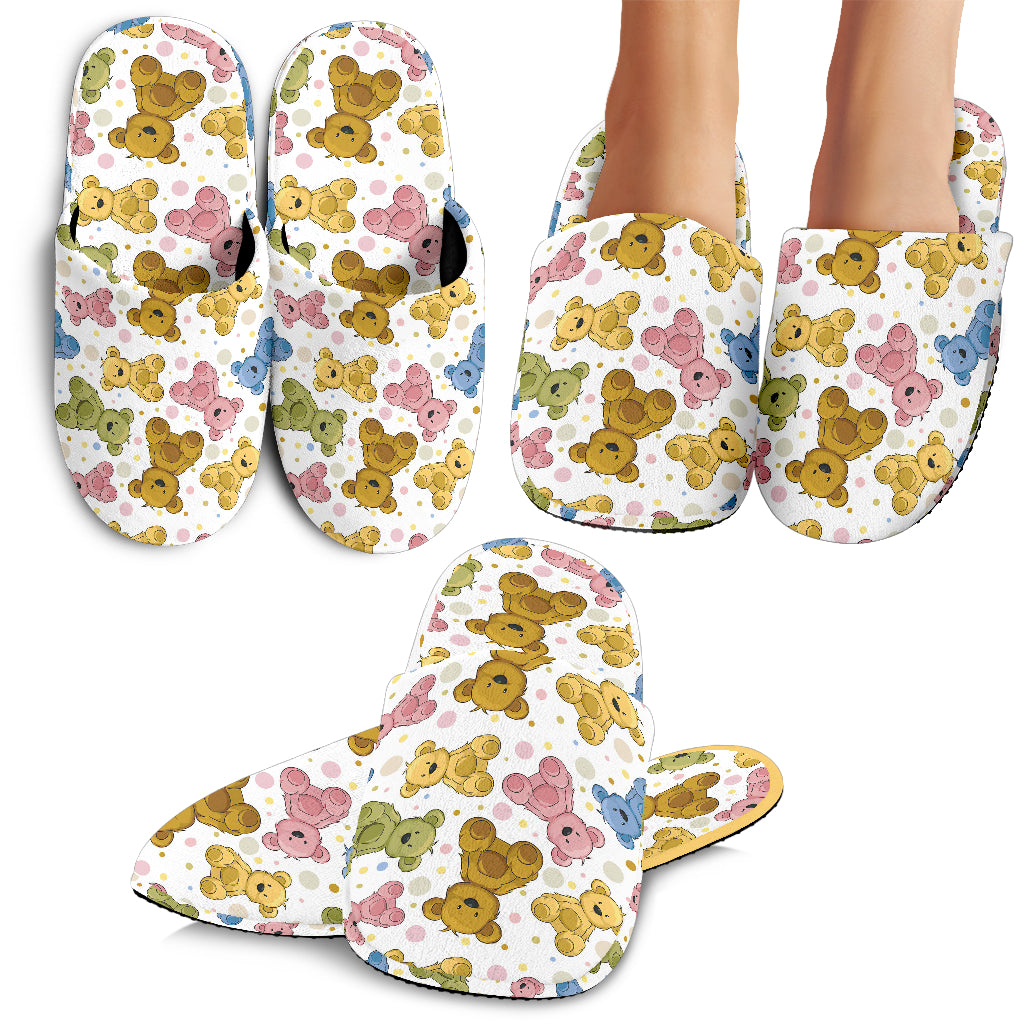 Teddy Bear Pattern Print Design 01 Slippers