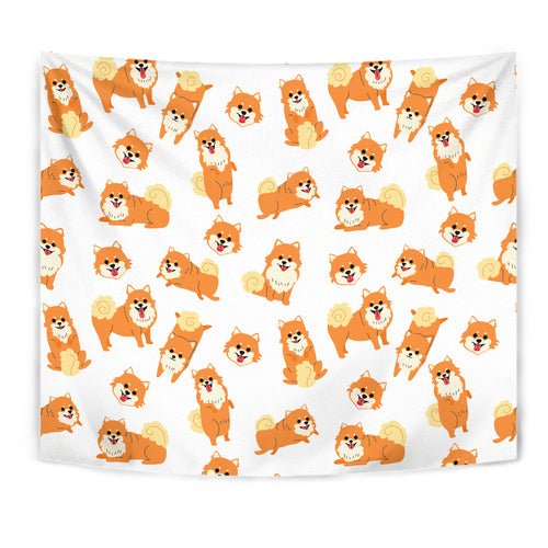 Brown Pomeranian Pattern Wall Tapestry