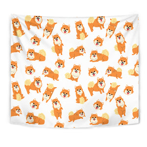 Brown Pomeranian Pattern Wall Tapestry