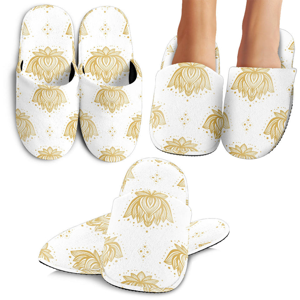 Gold Ornamental Lotue Waterlily Symbol Pattern Slippers