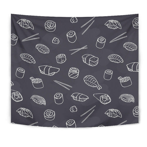 Sushi Pattern Black Background Wall Tapestry
