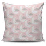 Cute Moon Cloud Star Pattern Pink Dot Background Pillow Cover