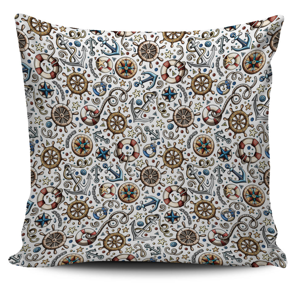 Cute Nautical Steering Wheel Anchor Pattern Pillow Cover