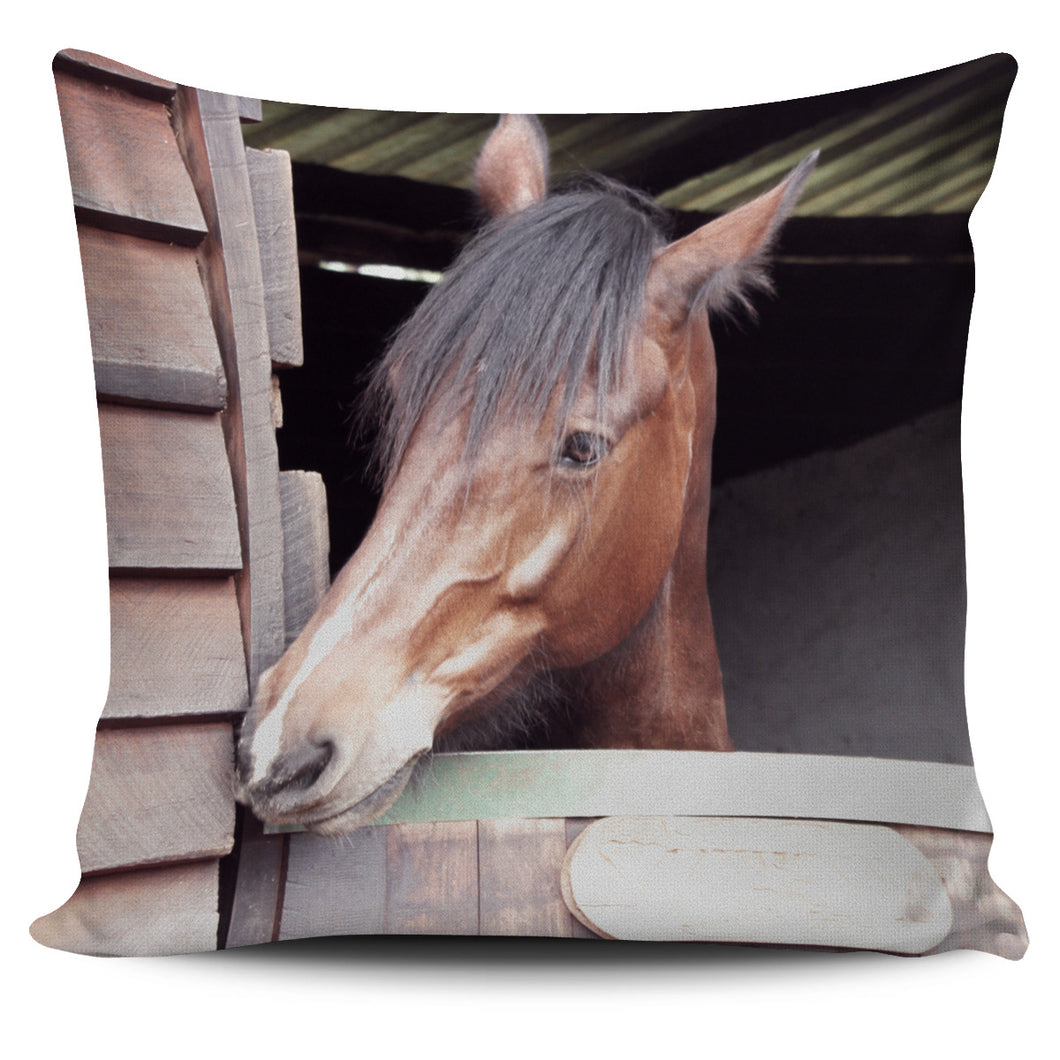 Brown Horse On The Farm Pillow Cover