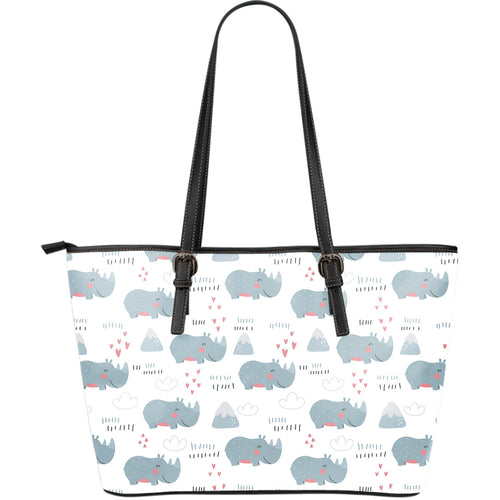 Cute Rhino Heart Pattern Large Leather Tote Bag