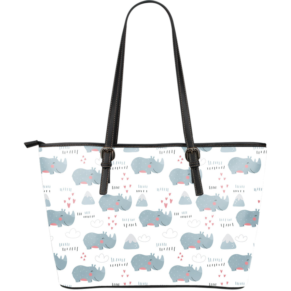 Cute Rhino Heart Pattern Large Leather Tote Bag