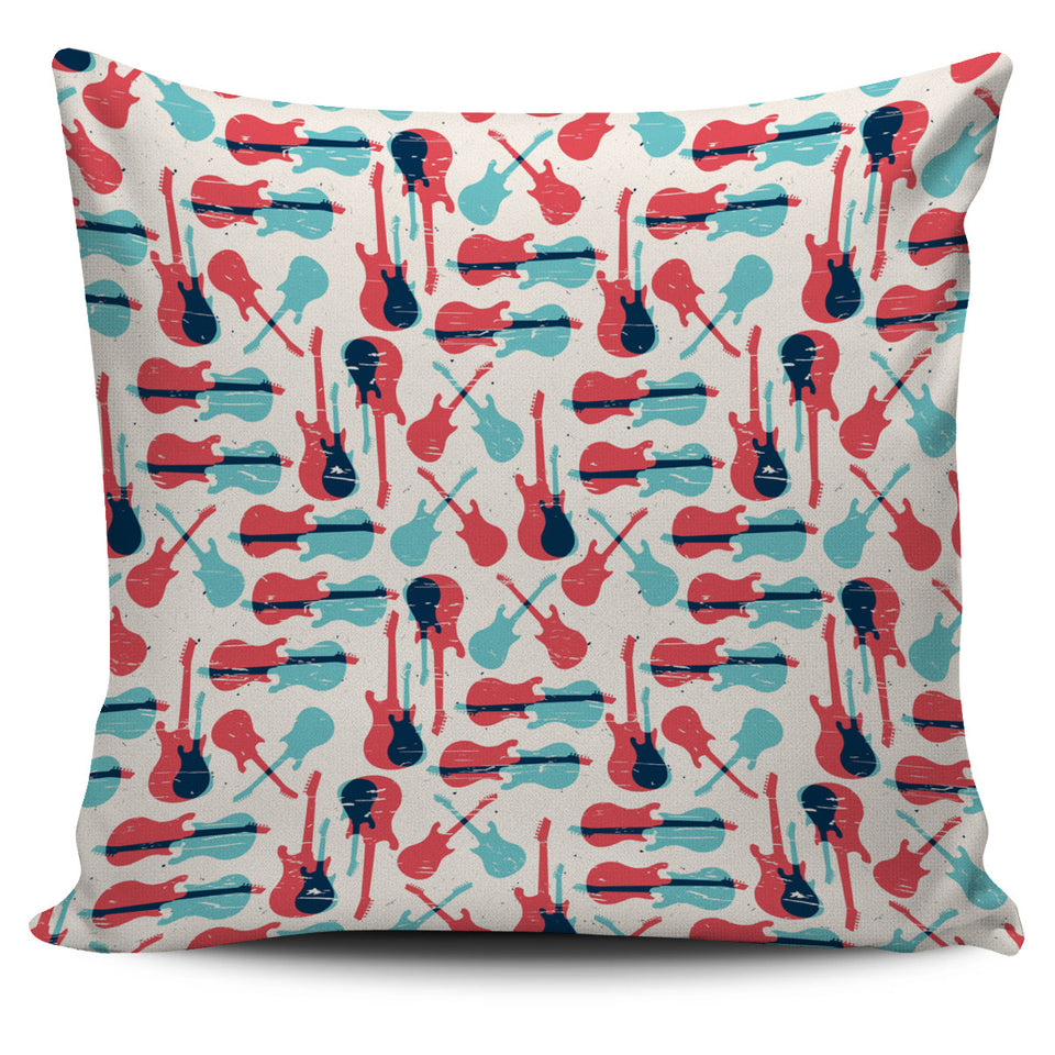Red Blue Guitar Pattern Pillow Cover