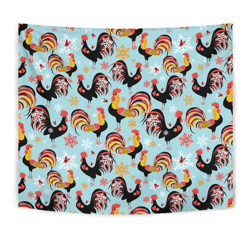 Rooster Chicken Cock Snowfalke Wall Tapestry