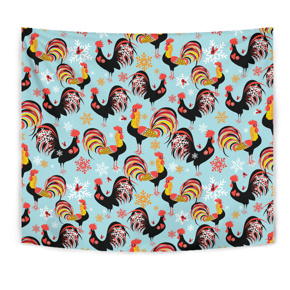 Rooster Chicken Cock Snowfalke Wall Tapestry