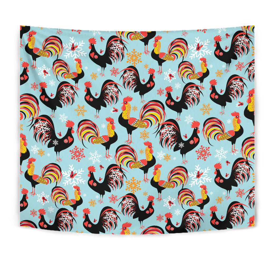 Rooster Chicken Cock Snowfalke Wall Tapestry
