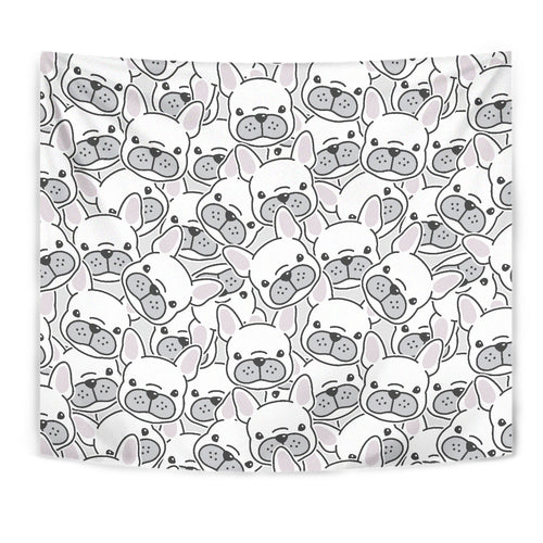 Cute French Bulldog Head Pattern Wall Tapestry