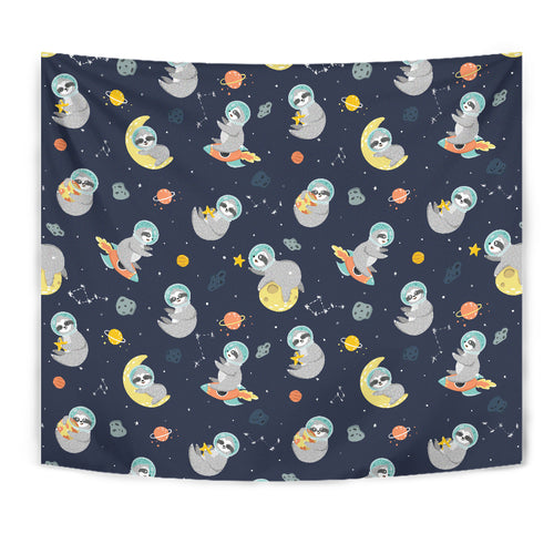 Cute Sloth Astronaut Star Planet Rocket Pattern Wall Tapestry