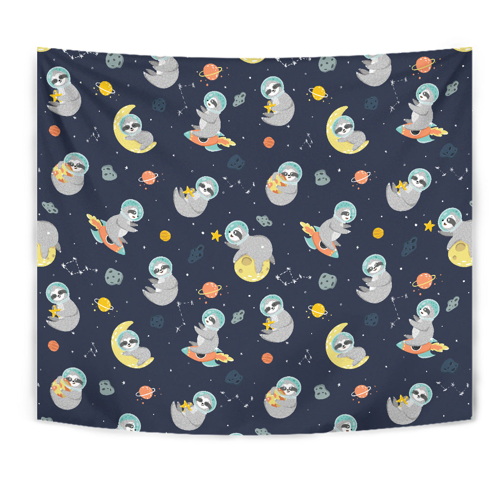 Cute Sloth Astronaut Star Planet Rocket Pattern Wall Tapestry