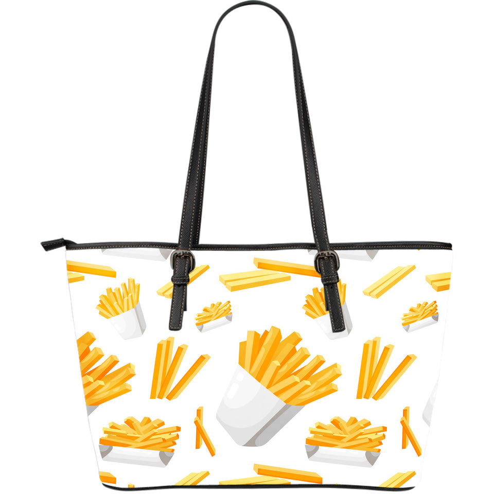 French Fries White Paper Box Pattern Large Leather Tote Bag