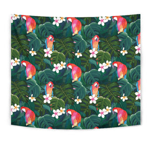 Parrot Palm Tree Leaves Flower Hibiscus Pattern Wall Tapestry