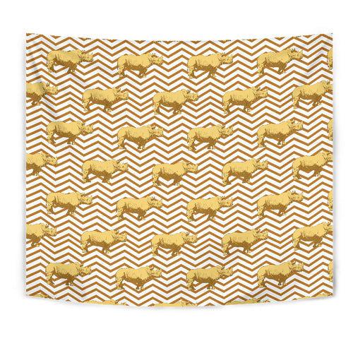 Rhino Yellow Theme Pattern Wall Tapestry