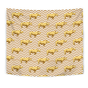 Rhino Yellow Theme Pattern Wall Tapestry