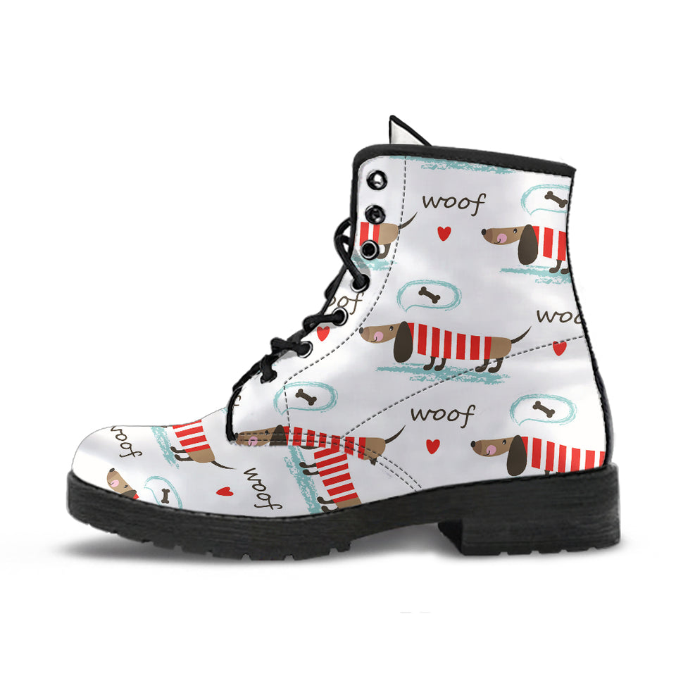 Cute Dachshund Bone Pattern Leather Boots