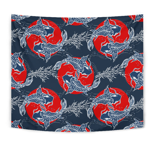 Koi Fish Carp Fishs Hand Drawn Japanese Art Wall Tapestry