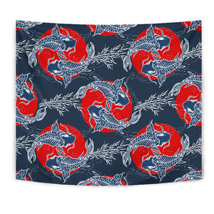 Koi Fish Carp Fishs Hand Drawn Japanese Art Wall Tapestry