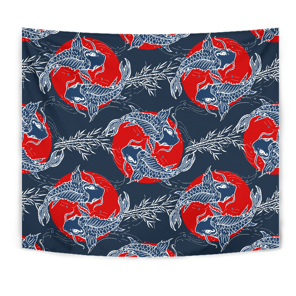 Koi Fish Carp Fishs Hand Drawn Japanese Art Wall Tapestry
