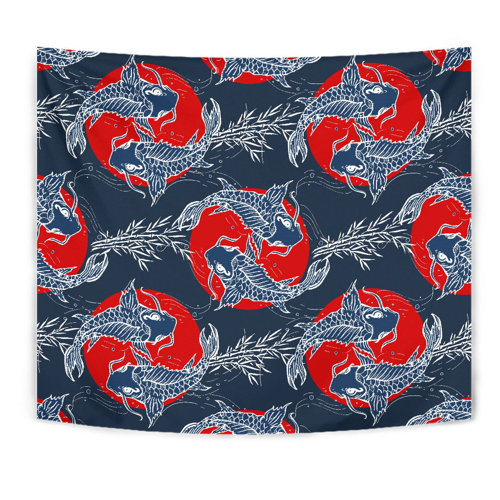 Koi Fish Carp Fishs Hand Drawn Japanese Art Wall Tapestry
