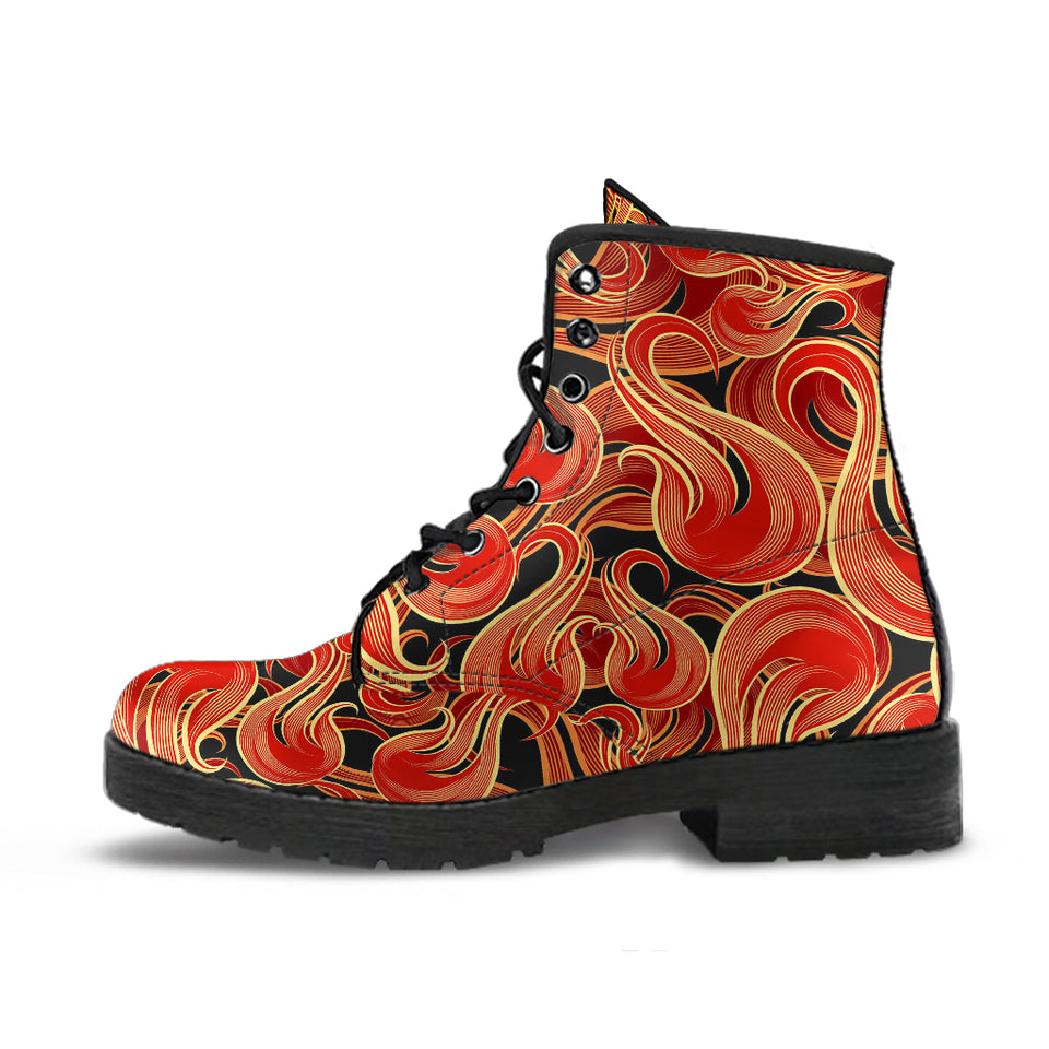 Fire Flame Pattern Leather Boots