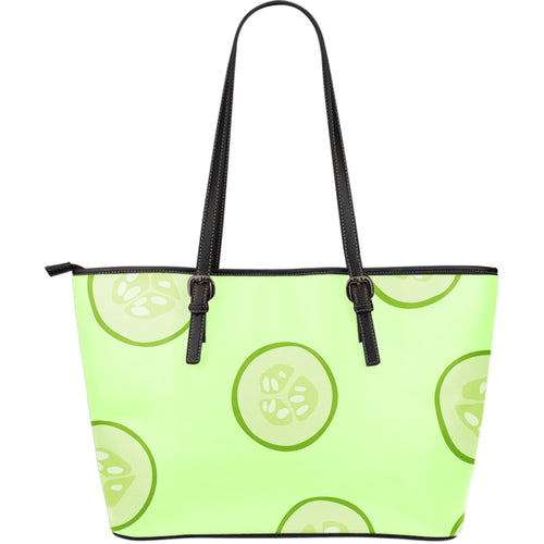 Cucumber Pattern Large Leather Tote Bag
