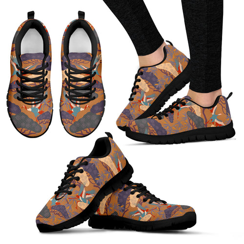 Bonsai Bamboo Stork Japanese Pattern Brown Theme Women'S Sneaker Shoes