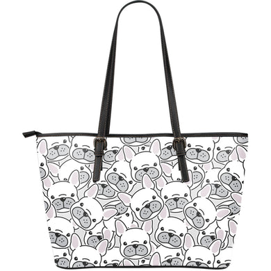 Cute French Bulldog Head Pattern Large Leather Tote Bag